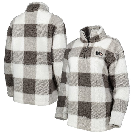 Women s G-III 4Her by Carl Banks Gray/White Philadelphia Flyers Logo Plaid Sherpa Quarter-Zip Jacket