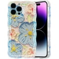 thumbnail image 2 of Case for iPhone 13 Pro Max 6.7 inch, Colorful Retro Oil Painting Flower Case Pretty Glossy Pattern Wave Case Cute Sparkly Floral Curly Cover Stylish Soft Case for Women and Girl - Blue White, 2 of 14