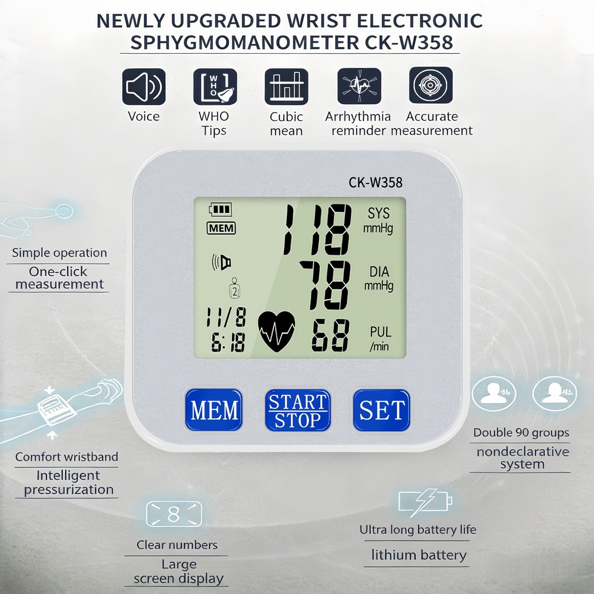 Wrist Blood Pressure Monitor with Voice Prompts—A Portable Digital Blood Pressure Monitor Ideal for Home, Travel, and the Office