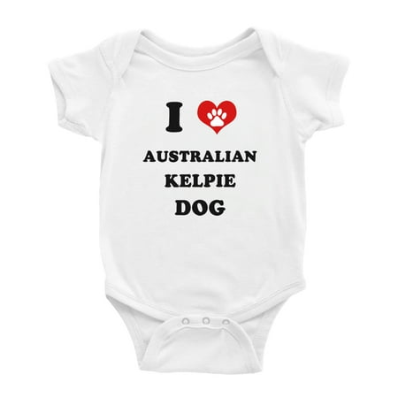 

I Heart Australian Kelpie Dog Funny Baby Bodysuits (White 0-3 Months)