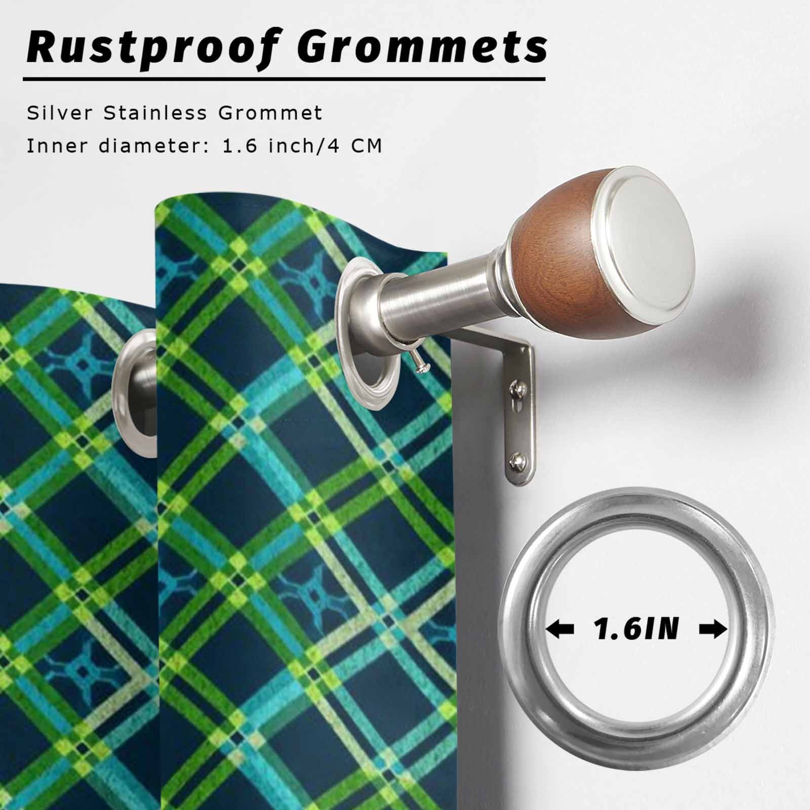 Outdoor Curtains for Patio Waterproof, Vintage Green Windproof Pravicy Outside Porch Blackout Curtain, Geometric Tartan Plaid Ethnic Farmhouse Sun Blocking Grommets Curtains for Cabana 54"x108"