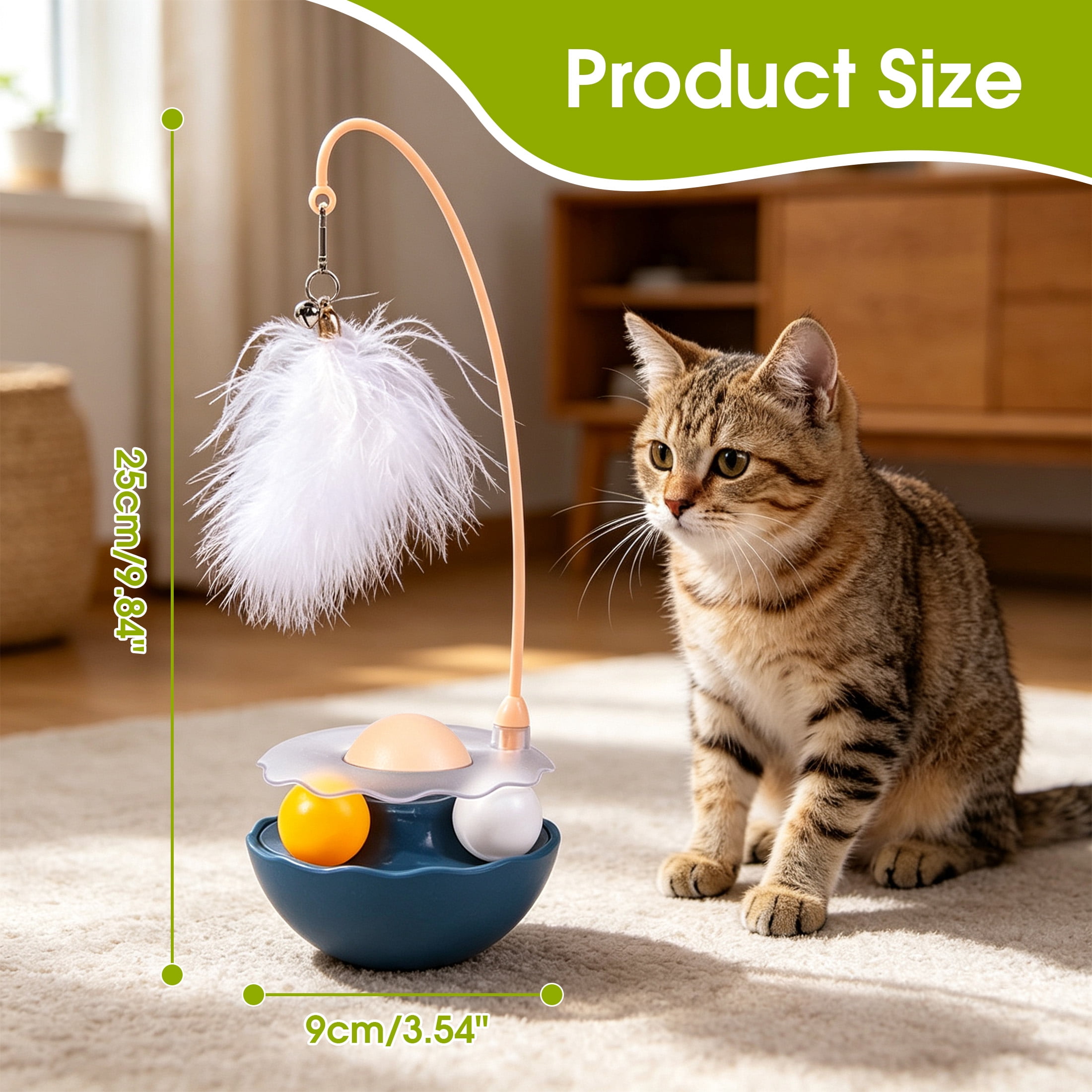 3 in 1 Interactive Cat Toy, Feather Wand Cat Teaser Toy with Bell, Cat Track Ball & Catnip Ball Combo, Self Play Wobble Kitten Toy for Indoor Cats