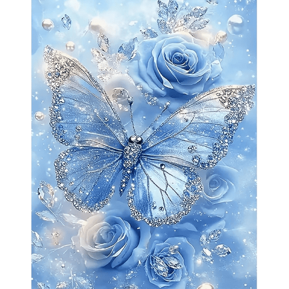 Blue Rose Diamond Art Kits for Adults, Butterfly Diamond Painting Kits for Beginners, DIY 5D Diamond Dots Kits Flowers Gem Art for Home Decor 12x16 inch