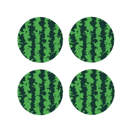 

Honeii Green Stripes Of Watermelon Print Leather Coaster Set of 4 Ideal for Safeguarding Your Furniture from Drinks Spills and Effortless Cleanup-Round Shape