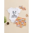 thumbnail image 2 of Suealasg 3Pcs Baby Girl Clothes 3M 6M 12M 18M Newborn Girl Summer Casual Farm Outfits Short Sleeve Romper + Ribbed Shorts + Headband Set, 2 of 7