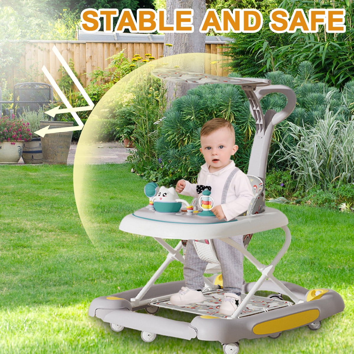SIMANLI Baby Walkers with Removable Toy Tray & Musical Activity Station, Foldable Baby Walkers for Boys Girls Babies 6-36 Months, Gray