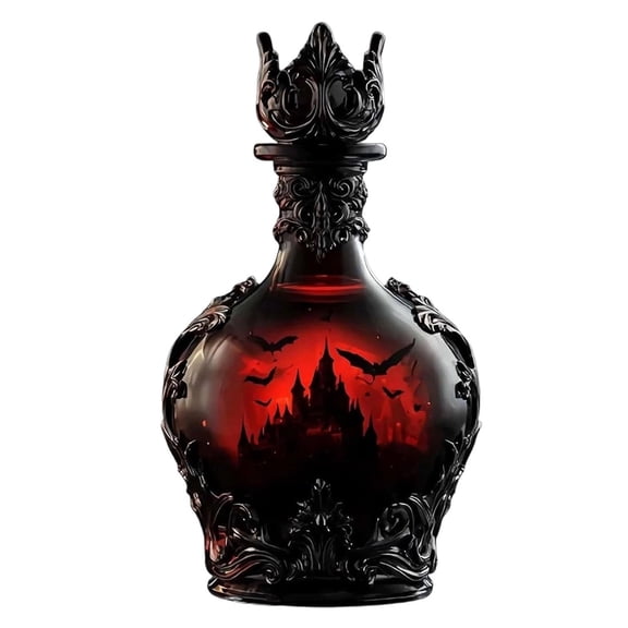 Gothic Vampire Potion Decanter, Halloween Castle Bat Sculpted Glass Liquor Bottle with Stopper, Spooky Themed Bar Display Carafe for Home Decor