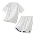 thumbnail image 4 of VBVC Men's 2 Piece Drawstring Basketball Tracksuit,Raglan Sleeve T-Shirt and Striped Hem Shorts Set For Men,White,M-4XL, 4 of 6