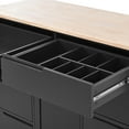 thumbnail image 4 of Kitchen Cart with Rubber Wood Countertop , Kitchen Island has 8 Handle-Free Drawers Including a Flatware Organizer and 5 Wheels for Kitchen Dinning Room, Black, 4 of 11