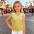 thumbnail image 2 of LPKRT Girls Glitter Sleeveless Tank Top Classic Fit Crewneck Metallic Dance Shirt Trendy Comfortable Party T-Shirt Yellow 140, 2 of 6
