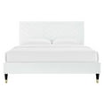 thumbnail image 5 of Platform Bed Frame, Queen Size, White, Velvet, Modern Contemporary, Bedroom Master Guest Suite Room, 5 of 6