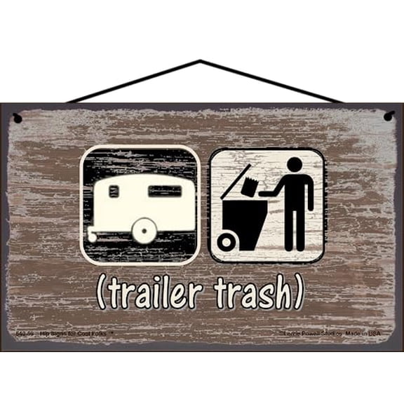 5x8 Brown Vintage Style Sign - "Trailer Trash" With Camping-Themed Imagery - Unique Décor for Mobile Homes and Campsites, Gift for Travellers, Campers, Hikers