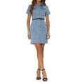 thumbnail image 2 of INSPIRE CHIC Women's Denim Shirt Dress Collar Short Sleeve Belted Button Up Jean Dresses, 2 of 5