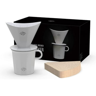 Pour Over Coffee Maker Set, White Ceramic Coffee Dripper By CrossCreek with V60 Paper filter, White Ceramic Streamline Coffee Mug for Cafe Home Restaurant 6291-12101-03A