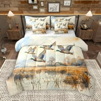 Manfei Country Mallard Duck 7-Piece Bedding Comforter Set,Western Rustic Farm King Bedding Sets,Wild Country Animal Bed Sheets For Child,Ultra Soft Home Decor Reversible