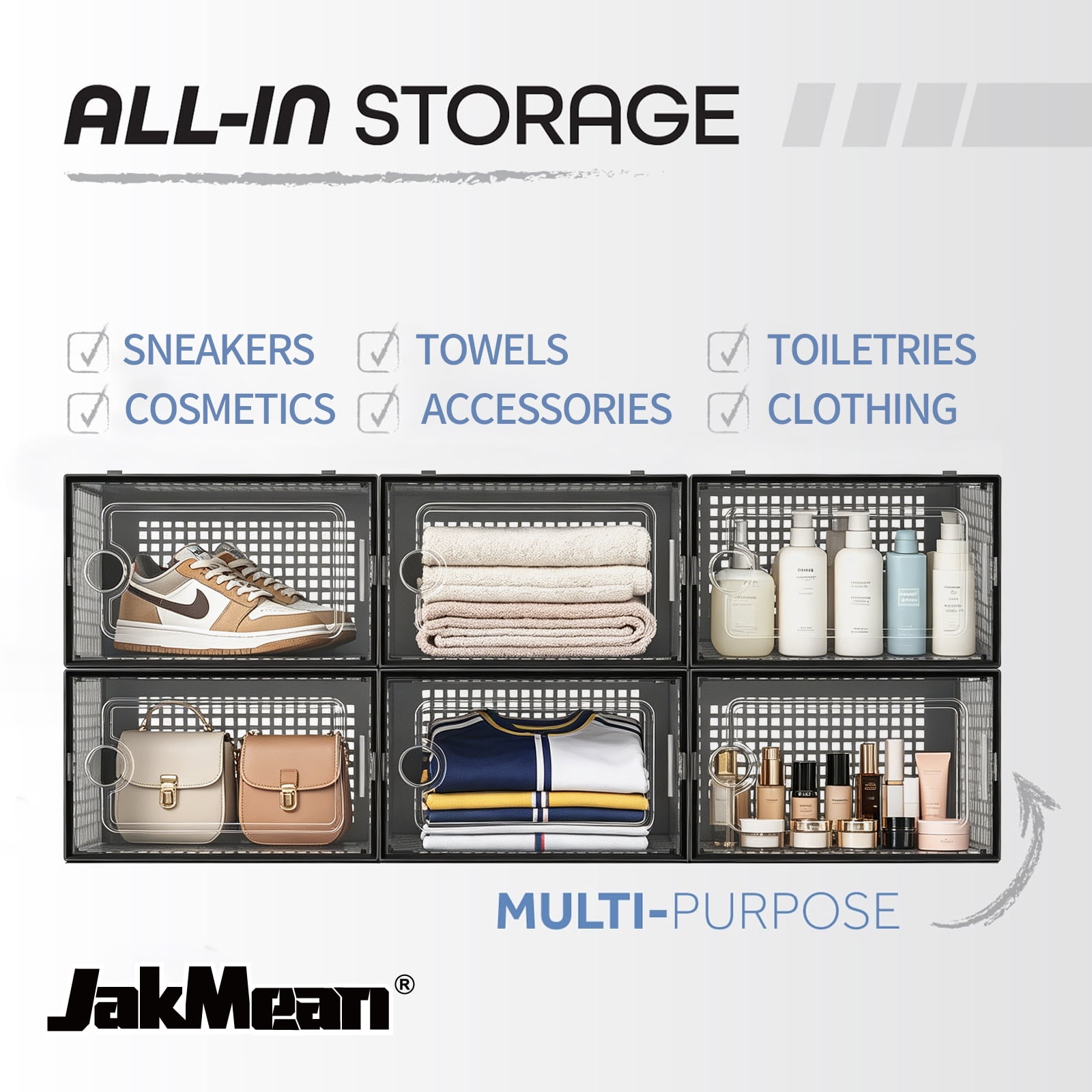JakMean XX-Large Shoe Storage Boxes Fit Size 12, 18 Pack Stackable Shoe Storage Organizers, Clear Shoe Boxes for Entryway,Closet