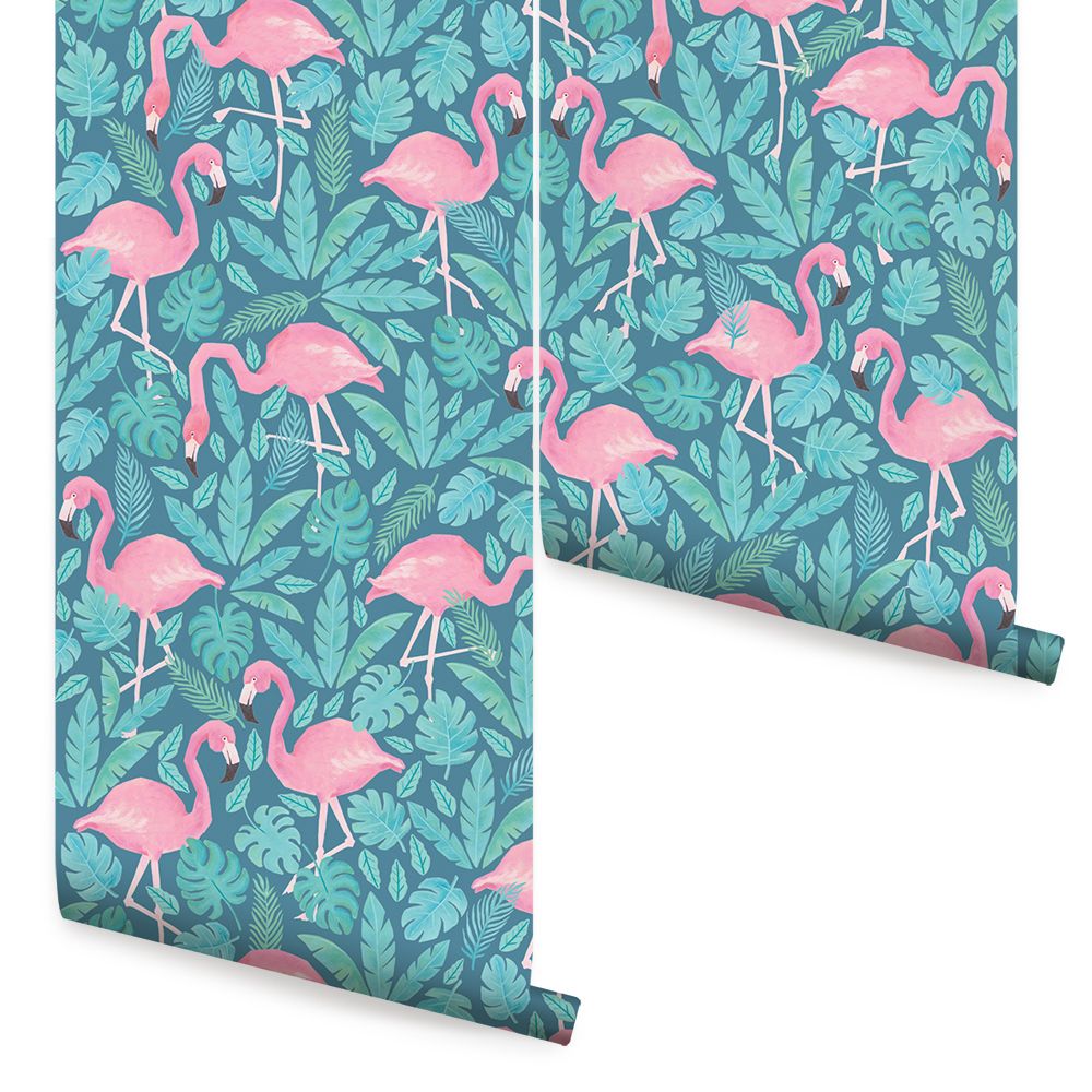 Tropical Flamingo Peel and Stick Wallpaper Sheet-Pink Teal, 24 inches