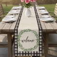 thumbnail image 4 of Welcome Table Runner 90 Inches, Spring Summer Green Leaves Rings Vintage Checkered Bed Runner Dresser Scarves Tabletop for Indoor Outdoor Parties/Ceremony/Banquet, 13" x 90", 4 of 9