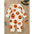 thumbnail image 4 of Jxzom Infant Baby Boy Girl Halloween Outfit Pumpkin Print Long Sleeve Romper Oversized Zipper Jumpsuit 0 6 12 18 24 Months Cute Clothes, 4 of 7
