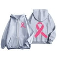thumbnail image 5 of Women Sherpa Lined Sweatshirt for Cancer Awareness 2025 Fall Zip Pullover Oversized Crew Neck Hoodies Fashion Outfits Winter Clothing (Grey, XL), 5 of 6