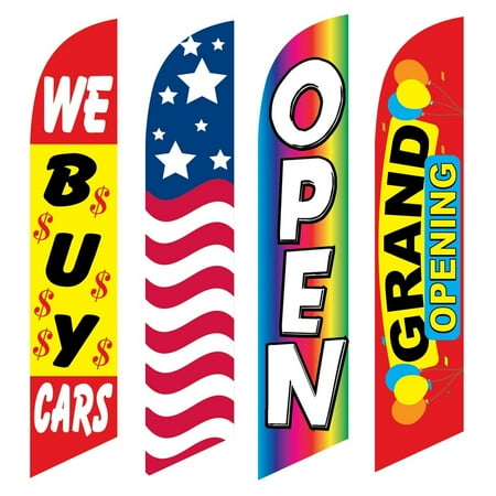 4 Advertising Swooper Flags We Buy Cars USA Open Grand Opening