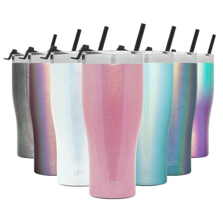 Simple Modern 32oz. Slim Cruiser Tumbler with Straw & Closing Lid Travel Mug - Gift Double Wall Vacuum Insulated - 18/8 Stainless Steel Water Bottle Shimmer: Rose Quartz
