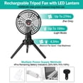 thumbnail image 5 of Portable Camping Fan with Light TeqHome Tent Fan with 10400mAh Rechargeable Battery Up to 30H Work Time Emergency Power Bank for Outdoor Camping Hiking Hurricane Black, 5 of 11