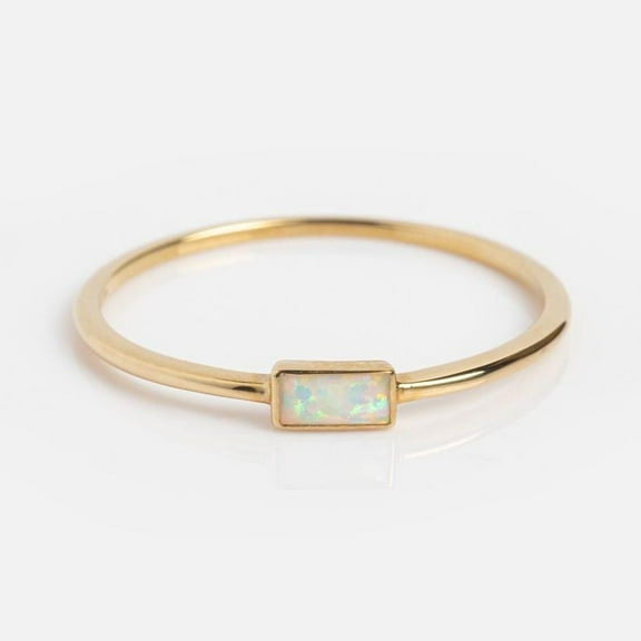 Opal Ring, Baguette Ring, Dainty Opal Ring, Minimalist Ring, Stacking Ring October Birthstone Ring, Promise Ring, Gift For Her