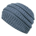 thumbnail image 2 of Kelon Women Winter Knitted Beanie with Ponytail Hole, Elastic Woolen Warm Cap, Soft Stretch Headwear for Cold Weather, One Size Heardband, 2 of 3