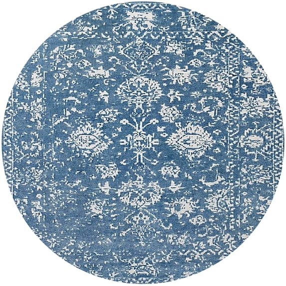Ahgly Company Machine Washable Indoor Round Industrial Modern SkyBlue Area Rugs, 5' Round
