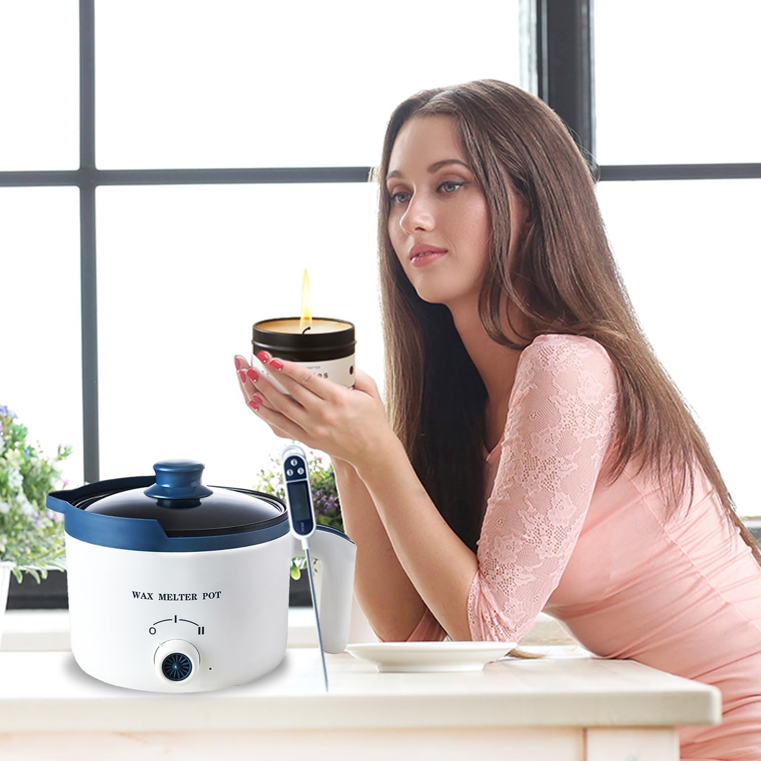 Wax Melter for Candle Making with Thermometer, Electric Wax Melting Pot Kit with Wicks, Double Candle Making Crock Set with Measurements