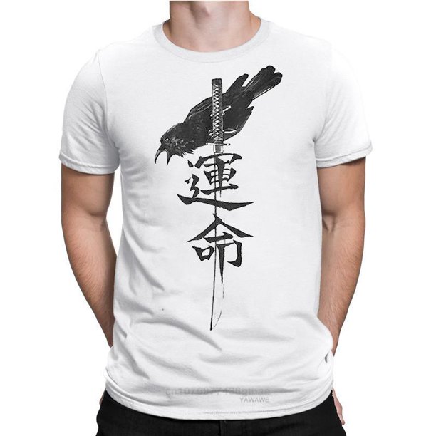 Camiseta con estampado de samurái FATE para hombre, camiseta de manga corta con cuello redondo, estilo vintage, estilo Harajuku, informal, para verano