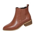 thumbnail image 2 of Fnooota Women's Ankle Booties, Block Heel Comfort Non Slip Side Zipper Fall Winter Shoes Brown Size 7, 2 of 8
