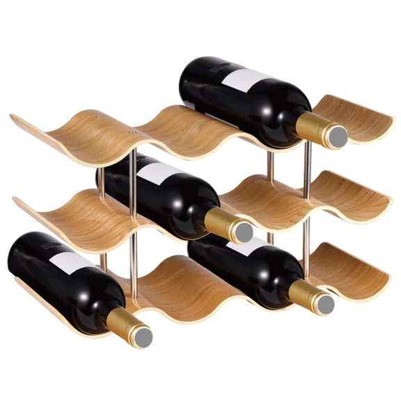 3-Tier Countertop Wine Rack, 12 Bottle Wooden Wine Holder with Wavy Design, Space-Saving Tabletop Organizer for Home Kitchen, Cabinet, Pantry, Bar & Dining Room Decor