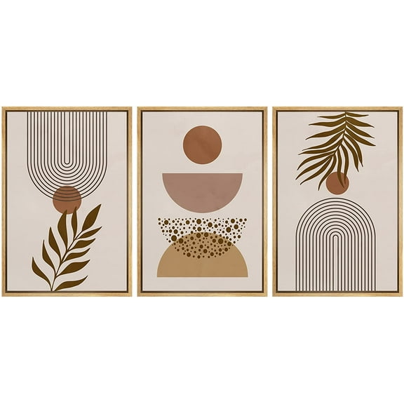 wall26 Framed Canvas Print Wall Art Set Mid-Century Ocean Sunset Sun Horizon Nature Abstract Illustrations Modern Art Bohemian Decorative for Living Room, Bedroom, Office - 24"x36"x3 Natura