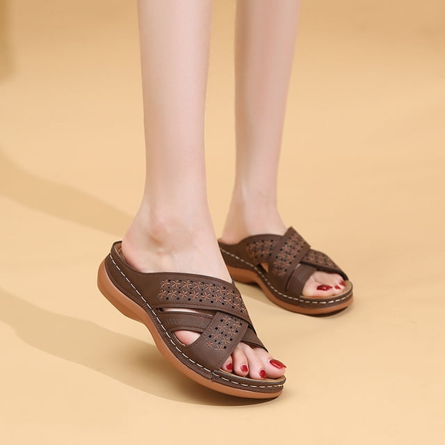 Zapatos de mujer color sólido ahueca hacia fuera talón inclinado sandalias cómodas de moda Wmkox8yii hj789