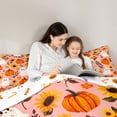 thumbnail image 4 of Homewish Sweet Halloween Cartoon Ghost Full Size Comforter Sets,Sunflower Pumpkin Print Bedding Comforter Set,Light Pink Orange,Halloween Reversible,3-Piece,1 Comforter and 2 Pillowcases, 4 of 7