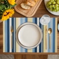 thumbnail image 4 of Blue Yellow Striped Placemats Set of 4, Farmhouse Stripes Vintage Placemats for Dining Table, Place Mats for Kitchen Tabletop, Waterproof Wipeable Dining Table Mats Set, 4 of 9