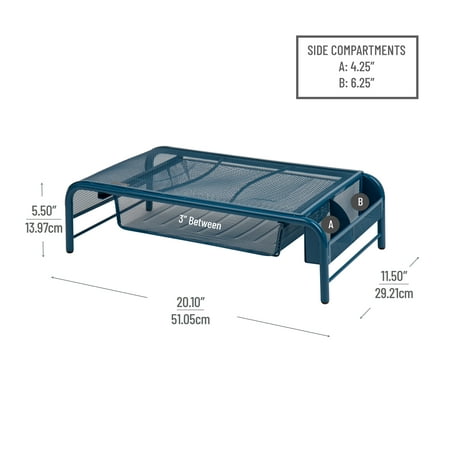 Mind Reader - Monitor Stand, Ventilated Laptop Riser, Paper Tray, Storage, Office, Metal Mesh, 20"L x 11.5"W x 5.5"H - Turquoise