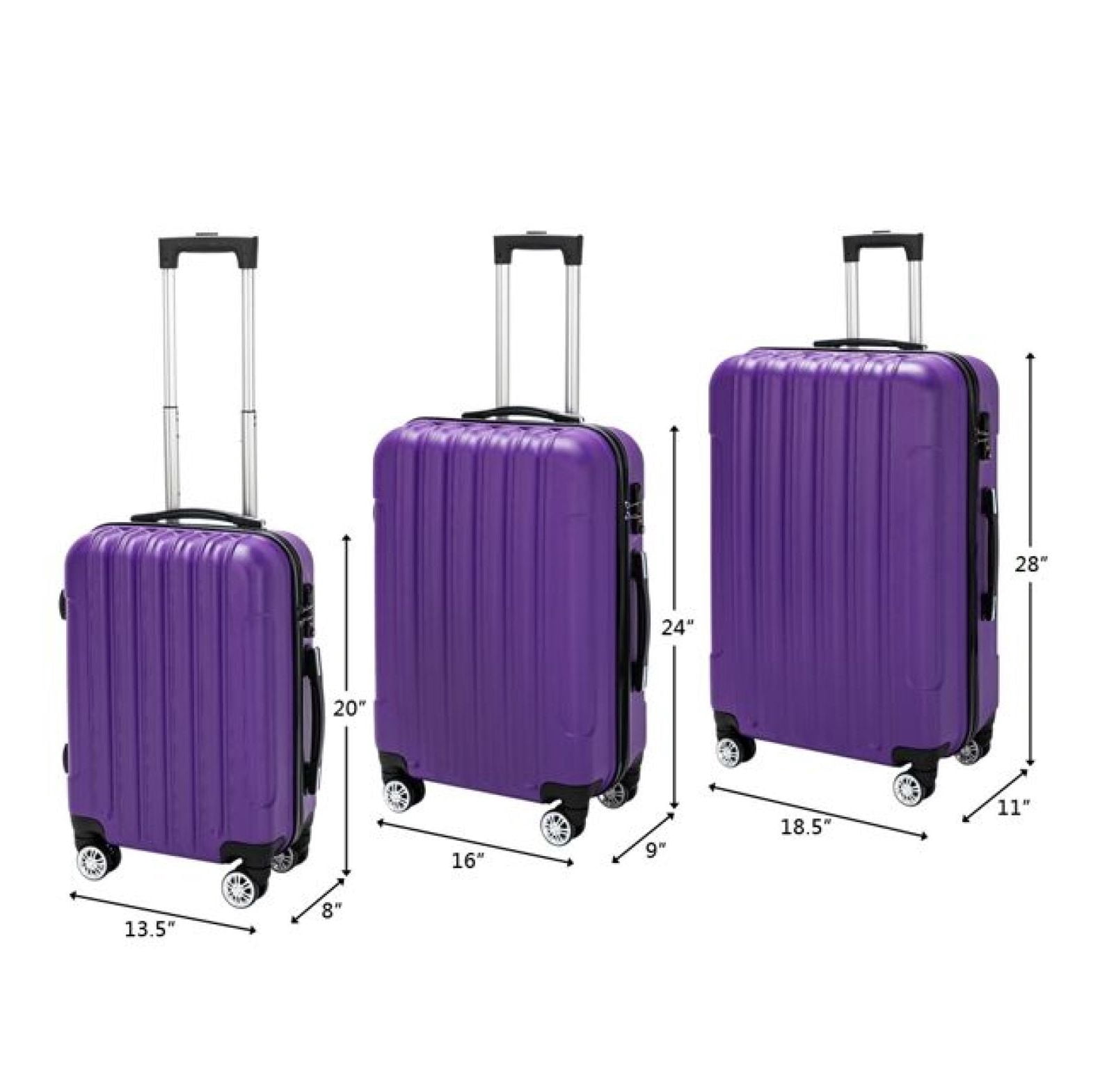 3-in-1 Luggage Set Large Capacity Spinner Suitcase, Travel Rolling Suitcases with TSA Lock, Lightweight Hardshell Carry On Luggage - Purple