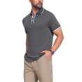 thumbnail image 4 of INSPIRE CHIC Men's Contrast Trim Short Sleeve Three-Button Closure Knitted Polo Shirts S Dark Gray, 4 of 5