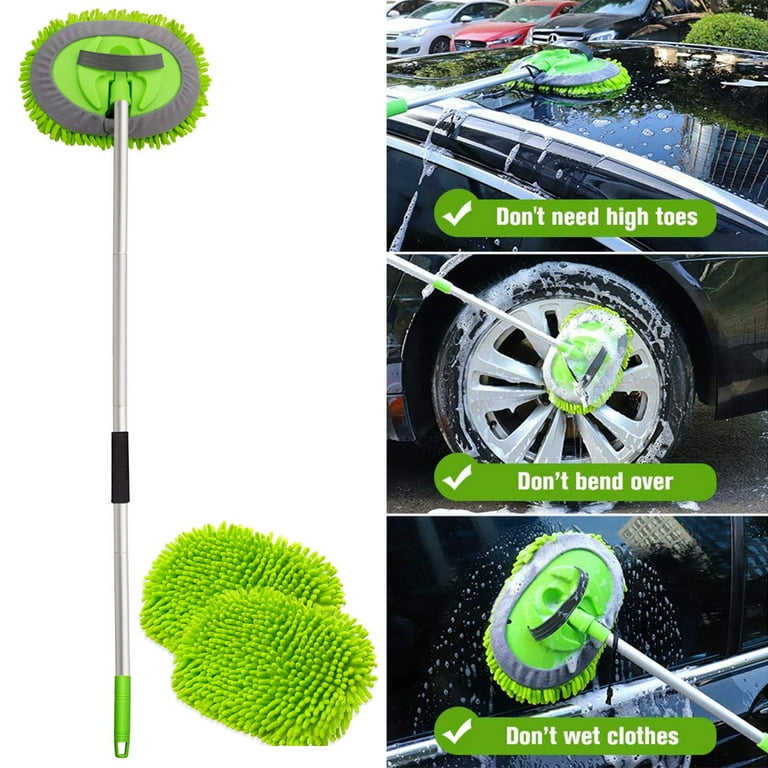 Mercita 45 inch Microfiber Car Wash Brush Sponge Mop Kit with Long Handle, Vehicle Cleaning Supplies Car Cleaning Accessories, 2 Chenille Replacement Heads
