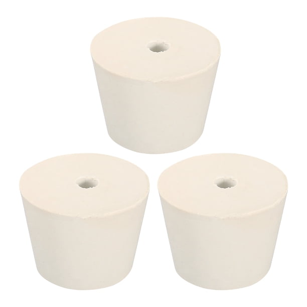 Tapón cónico de caucho Uxcell de 32mm a 42mm con agujero de 8mm para tubos de ensayo, tapones blancos para laboratorio en paquete de 3