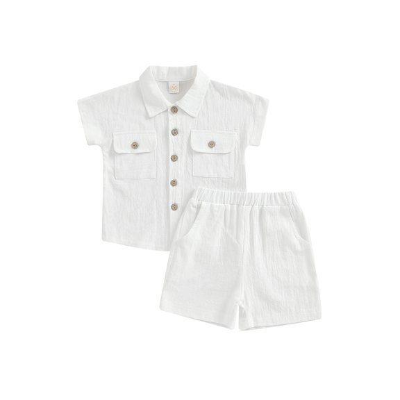GXFC Toddler Baby Boys Summer Solid Shorts Outfits Kids Boys Short Sleeve Button Turn-Down Collar T Shirt Tops with Pocket and Short Pants Set Casual Clothes 2Pcs 6M-4T