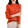 thumbnail image 5 of ManxiVoo Women's Ribbed Knit Turtleneck Sweater Long Sleeve Pullover Basic Chic Fall Winter Fashion Top L Size Orange, 5 of 6