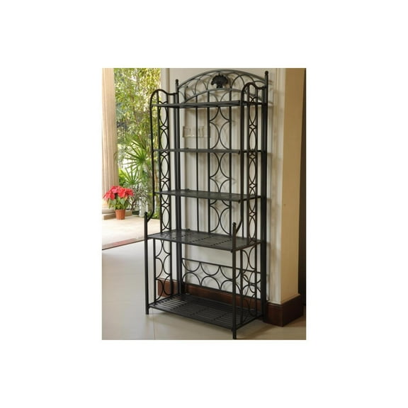 Maykoosh Medieval Majesty 5-Tier Bakers Rack - Sturdy Iron Construction, Elegant Hammered Finish, Dimensions: 67 x 31 x 16 Inches, Great for Storage-Color:Antique Black