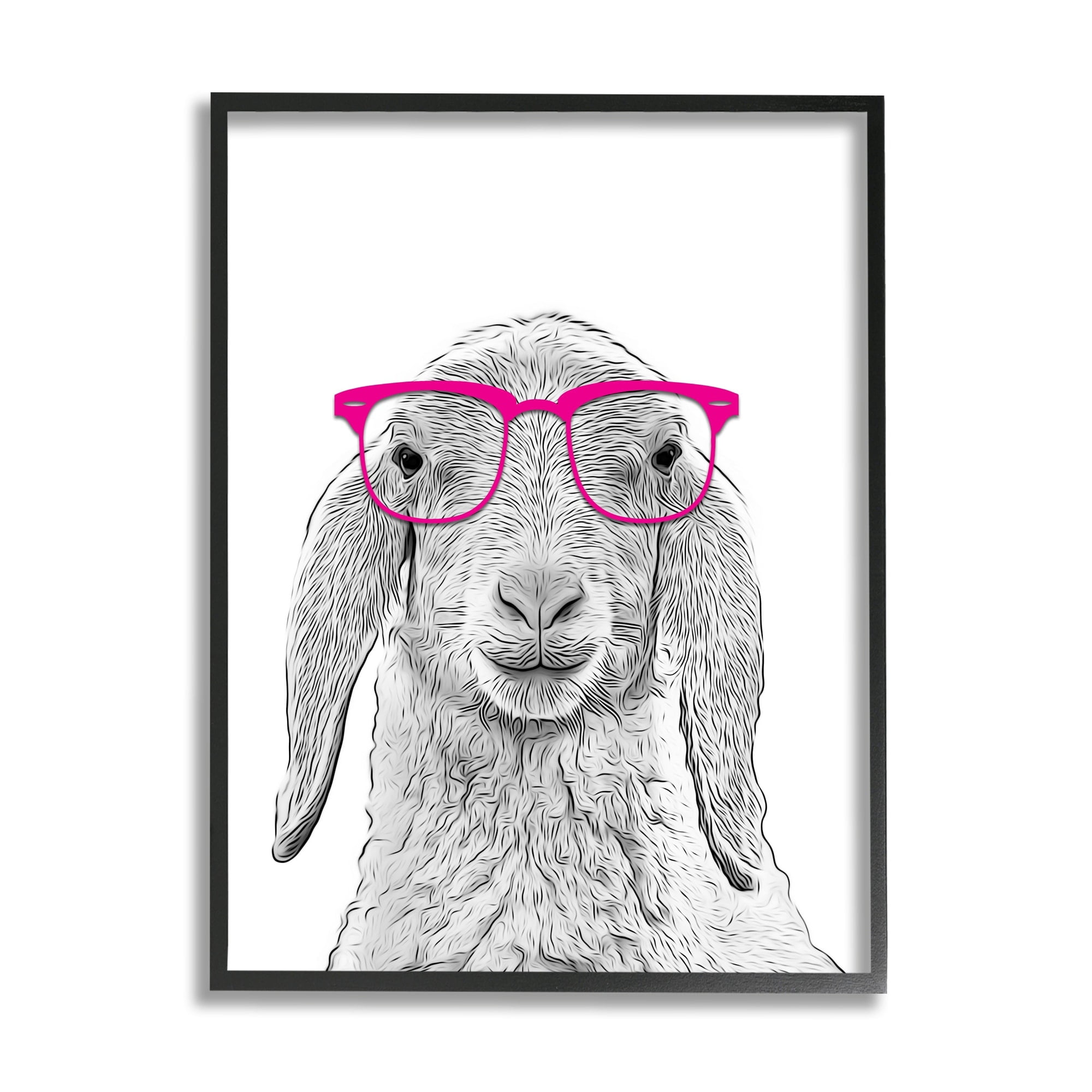 Stupell Industries Farmhouse Sheep Pink Glasses Animals & Insects Painting White Framed Art Print Wall Art