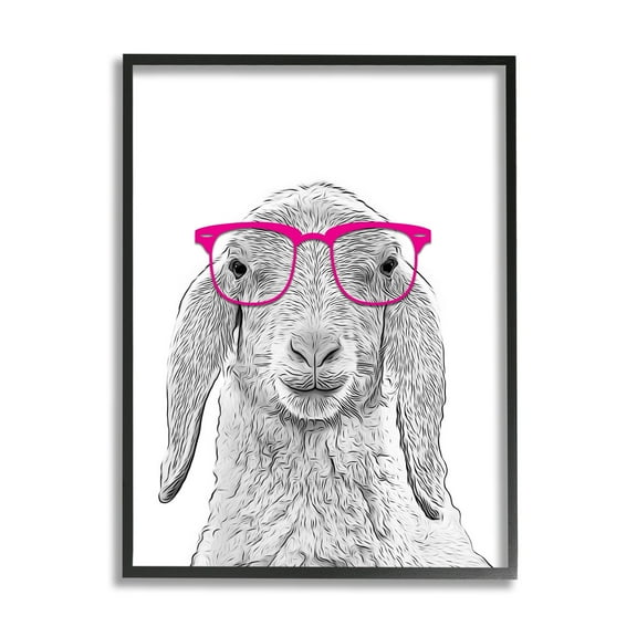 Stupell Industries Farmhouse Sheep Pink Glasses Animals & Insects Painting Black Framed Art Print Wall Art