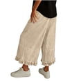thumbnail image 6 of FNFYFH Cropped Jeans for Women Ruffle Hem Jean Pants Denim Wide Leg Capri Pants with Pockets, 6 of 7