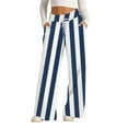 thumbnail image 2 of Women's High Waist Wide Leg Pants with Drawstring Striped Casual Loose Fit Lounge Trousers with Pockets, 2 of 5